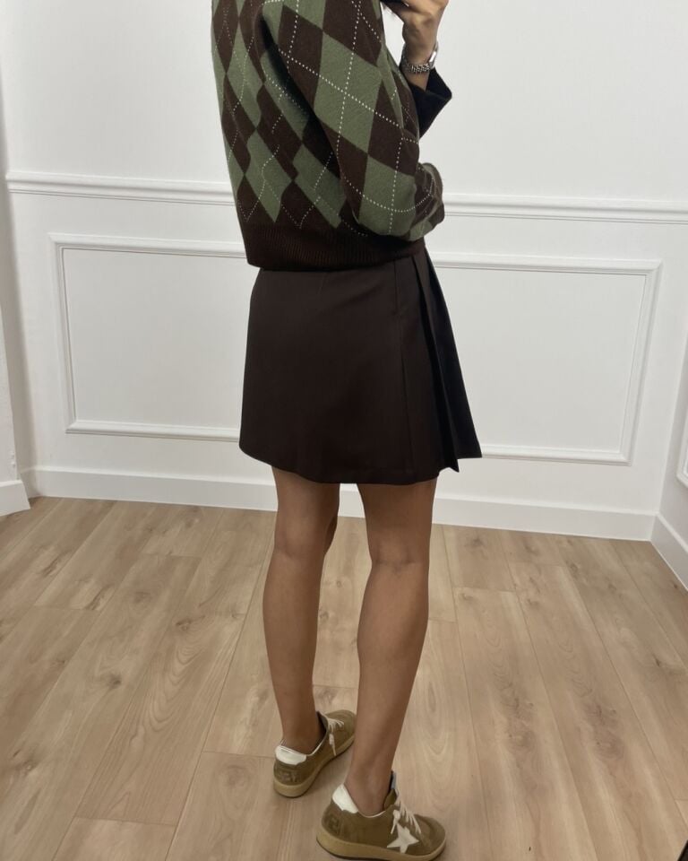 Lyra Kahverengi Premium Kemerli Pileli Etek