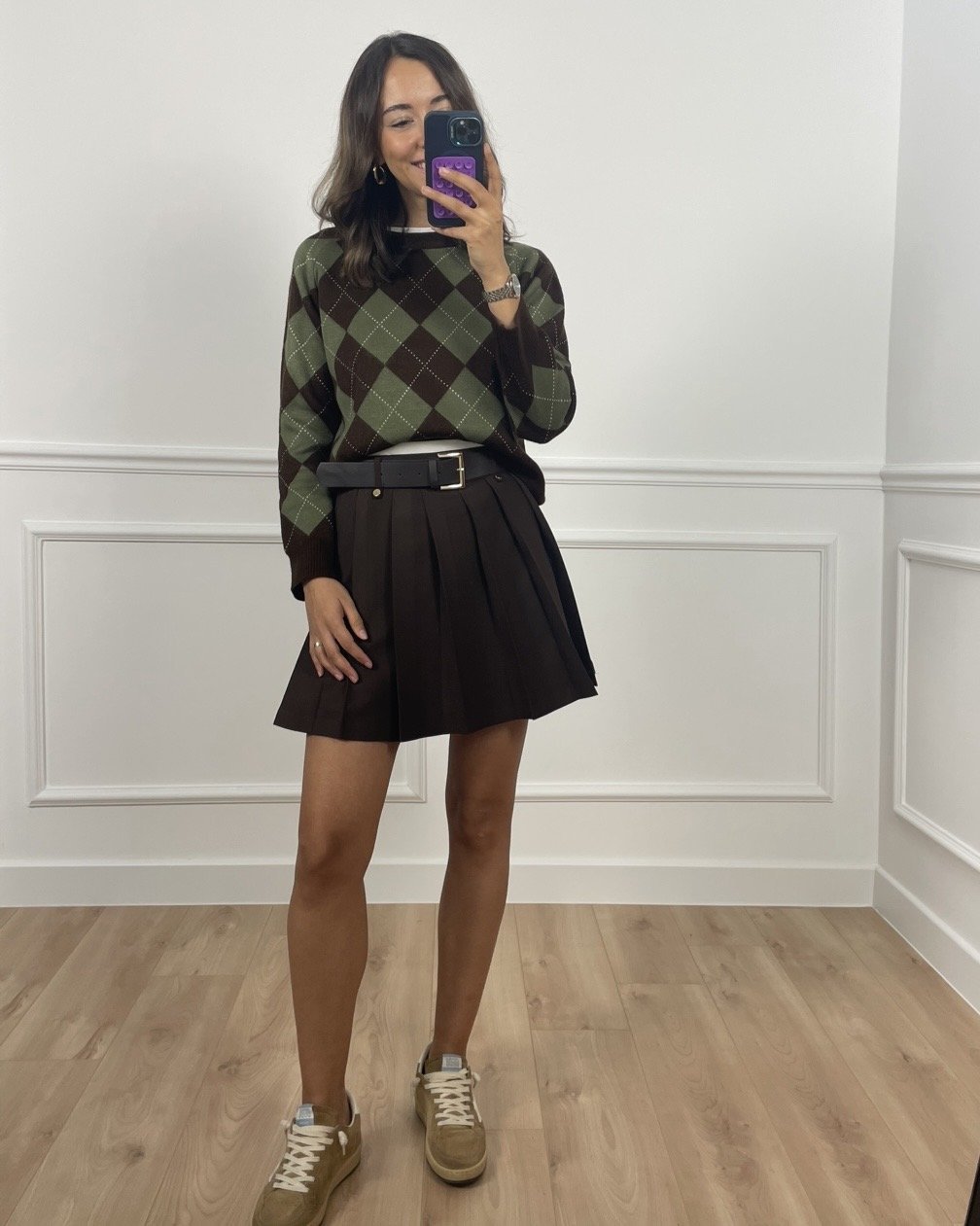 Lyra Kahverengi Premium Kemerli Pileli Etek