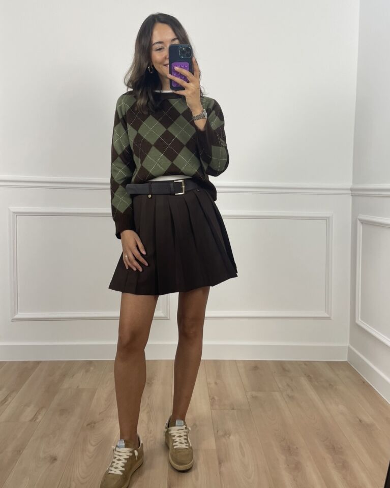 Lyra Kahverengi Premium Kemerli Pileli Etek