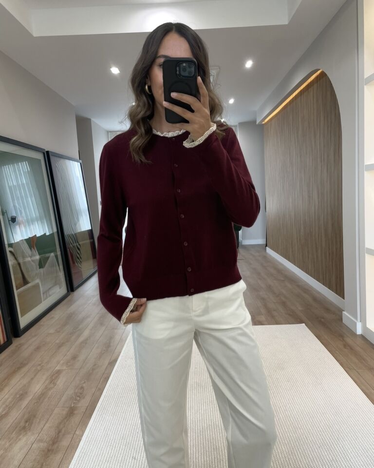 Lova Bordo Dantel Detaylı Hırka