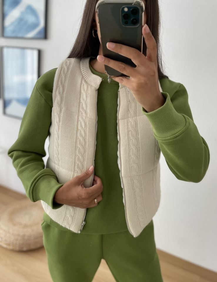 Arelia Ekru Premium Kısa Triko Yelek