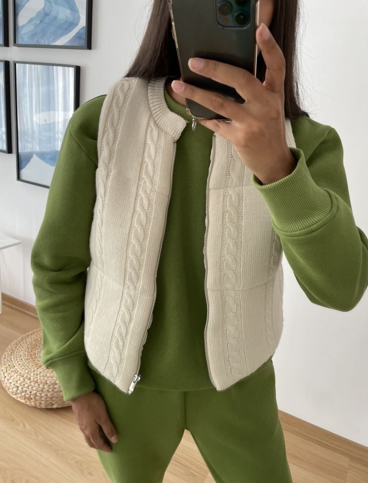 Arelia Ekru Premium Kısa Triko Yelek