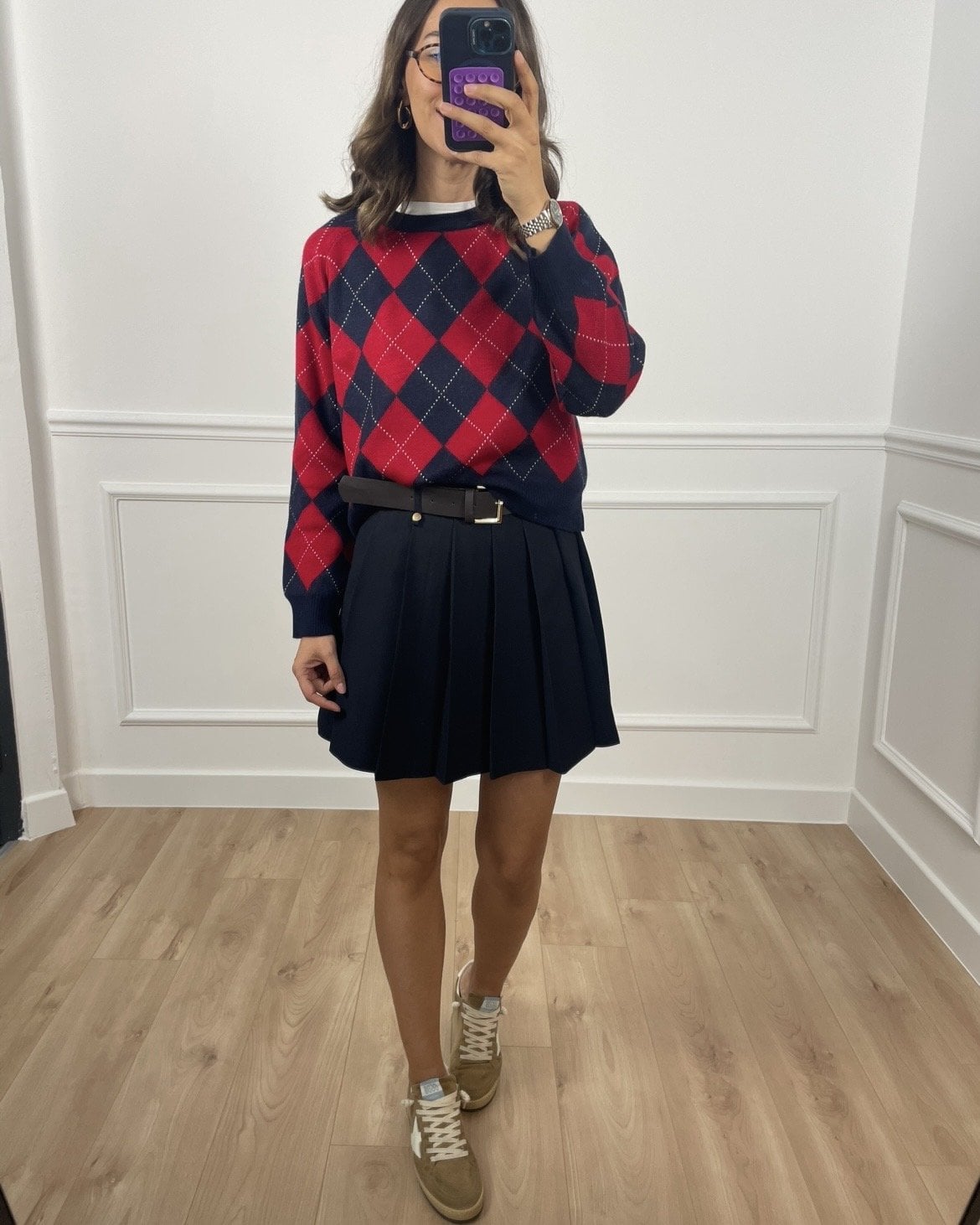 Lyra Lacivert Premium Kemerli Pileli Etek