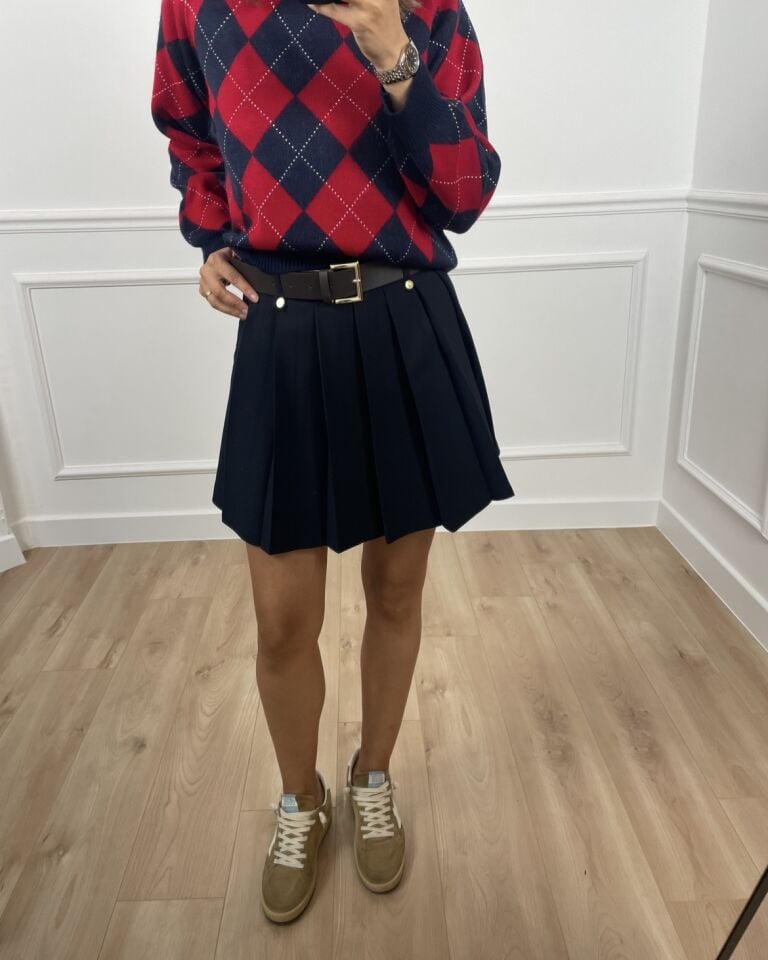 Lyra Lacivert Premium Kemerli Pileli Etek