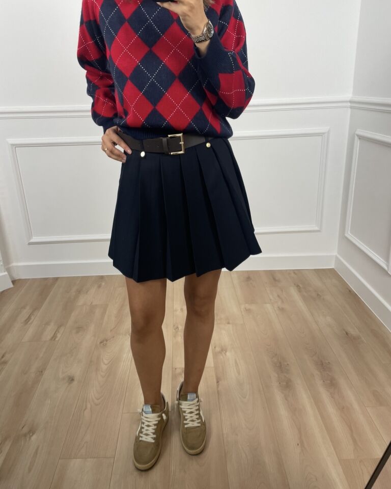 Lyra Lacivert Premium Kemerli Pileli Etek