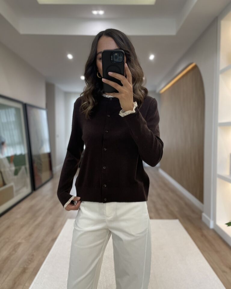 Lova Kahverengi Dantel Detaylı Hırka