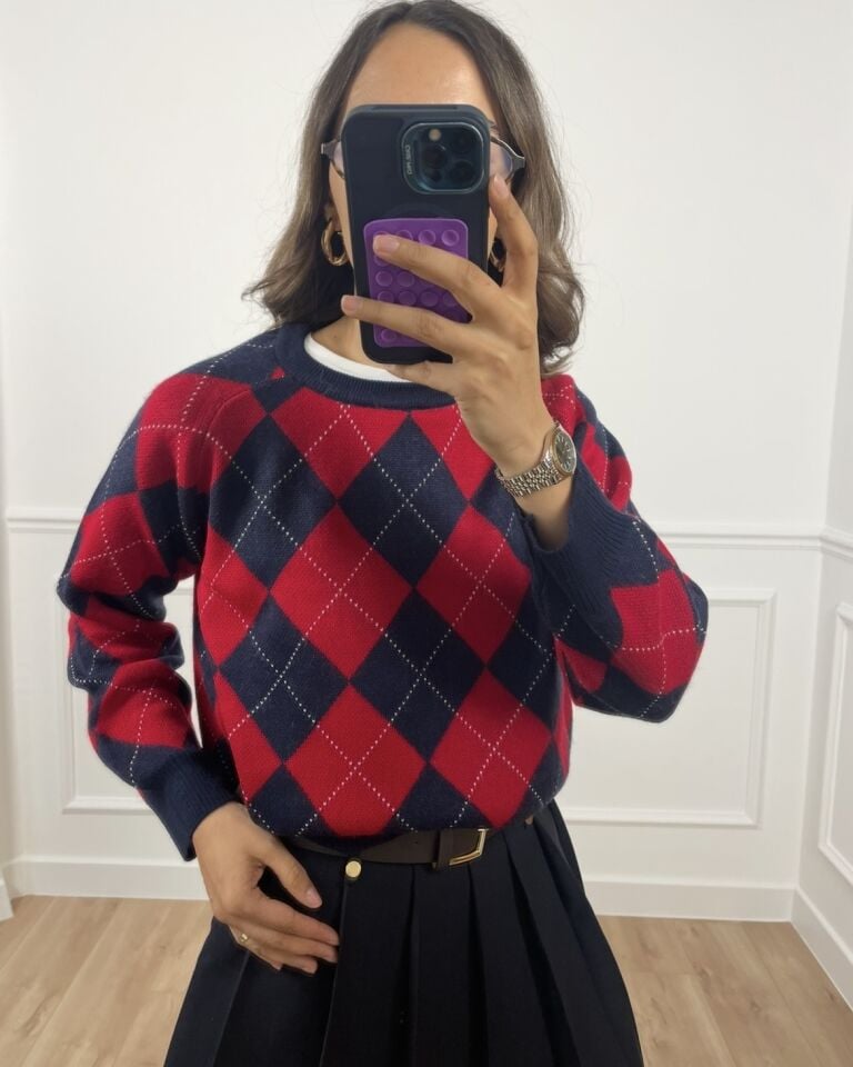 Amber Lacivert Baklava Desen Kazak