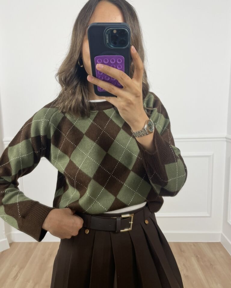 Amber Kahverengi Baklava Desen Kazak