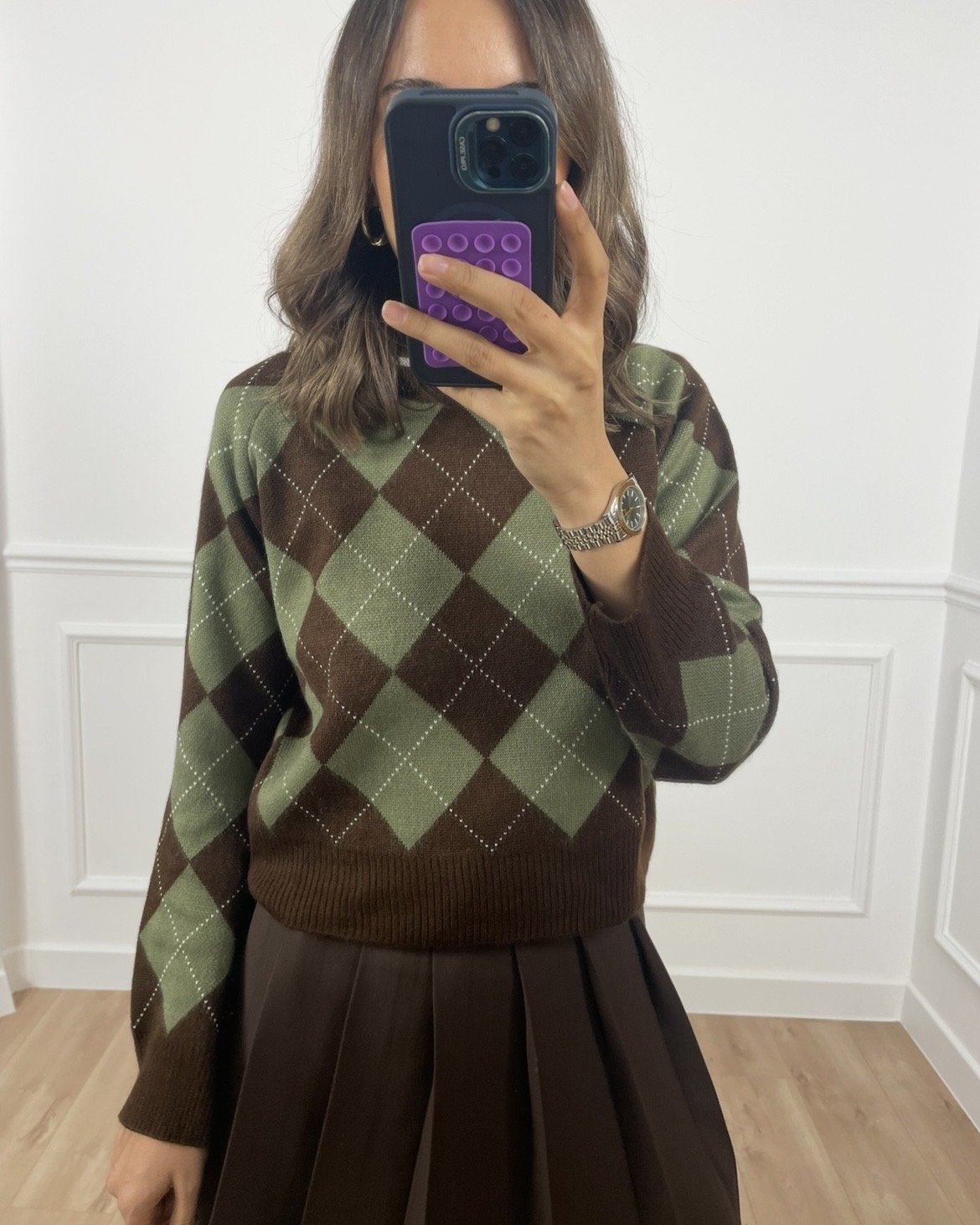 Amber Kahverengi Baklava Desen Kazak