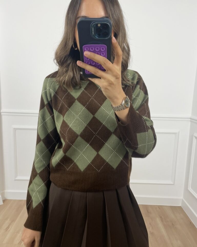 Amber Kahverengi Baklava Desen Kazak