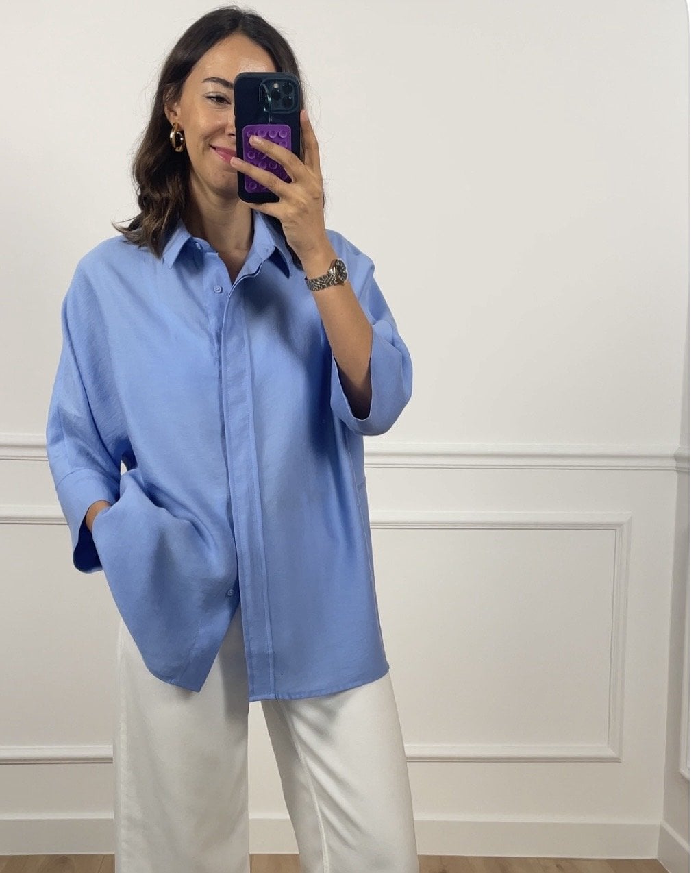 Arin Mavi Yarım Kol Premium Gömlek