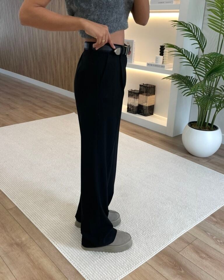 Perla Siyah Beli Lastikli Premium Palazzo Pantolon