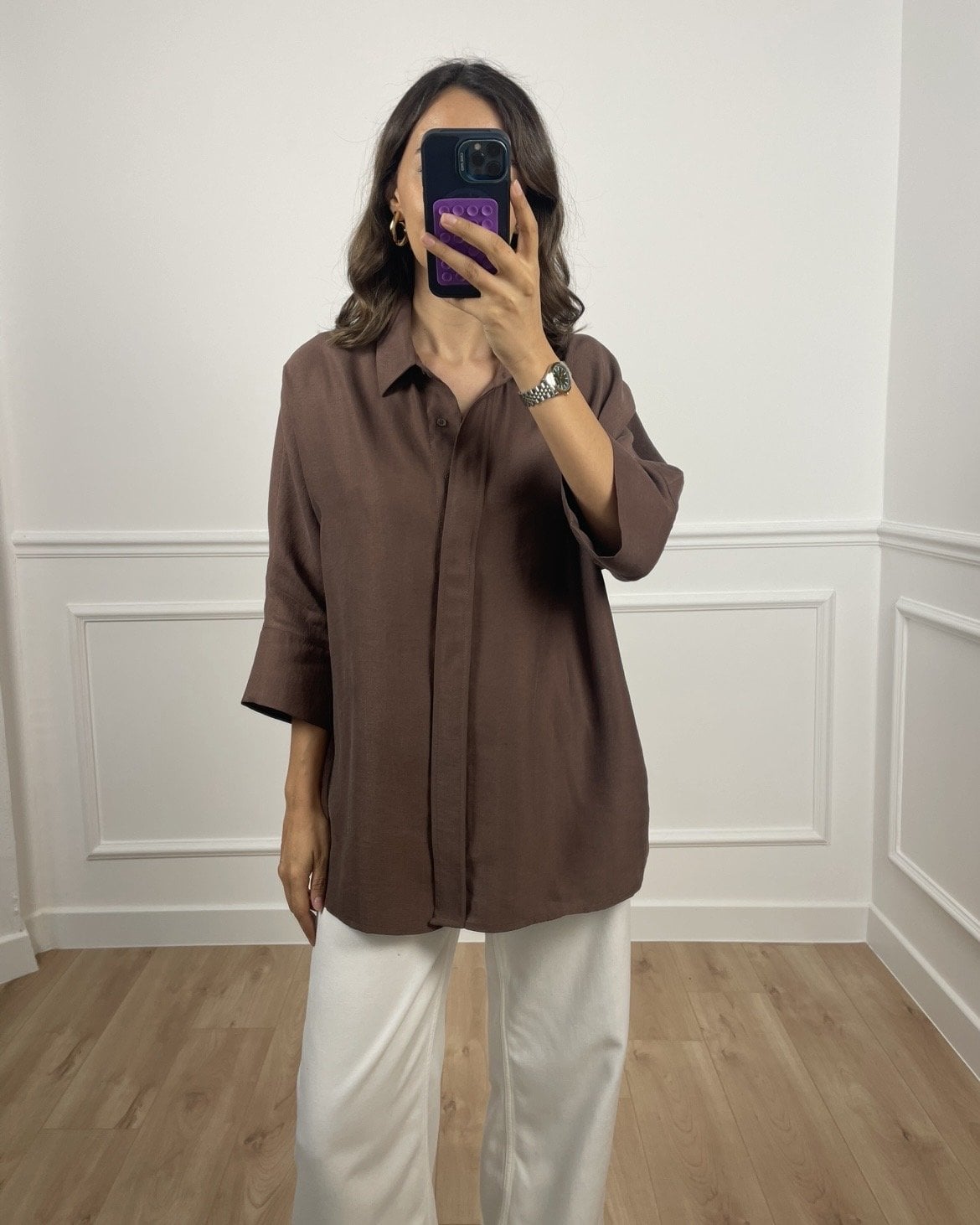 Arin Kahverengi Yarım Kol Premium Gömlek