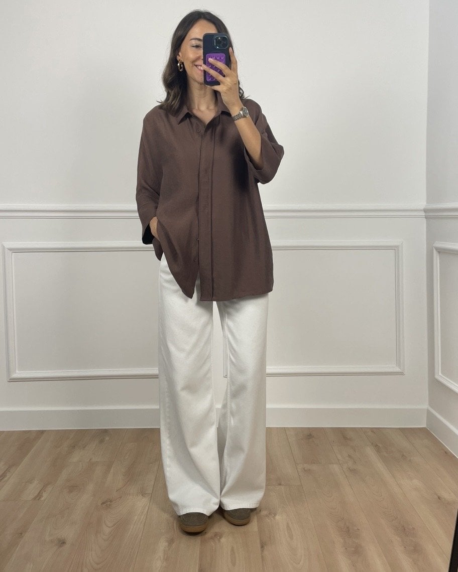 Arin Kahverengi Yarım Kol Premium Gömlek