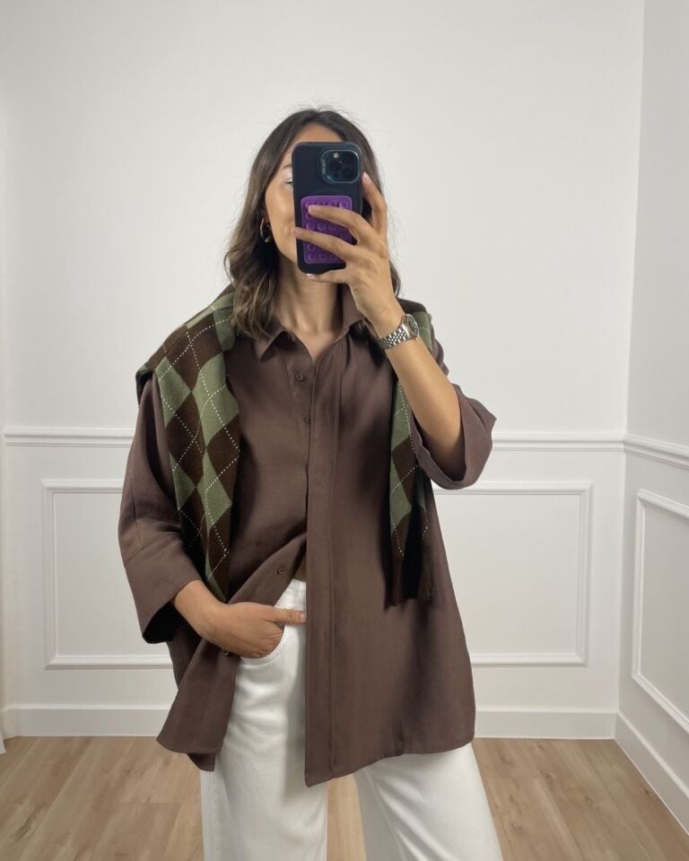 Arin Kahverengi Yarım Kol Premium Gömlek