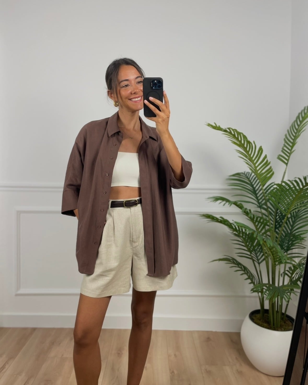 Arin Kahverengi Yarım Kol Premium Gömlek