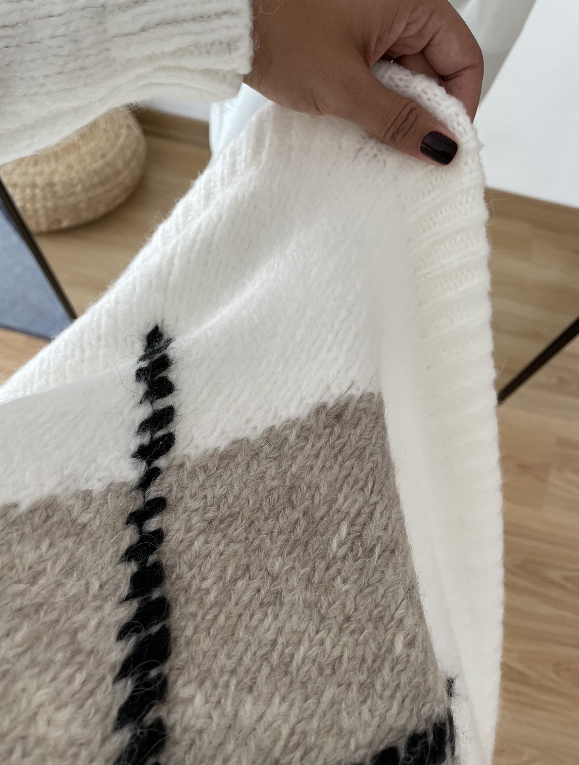 Ekru Baklava Desen Yumoş Kazak