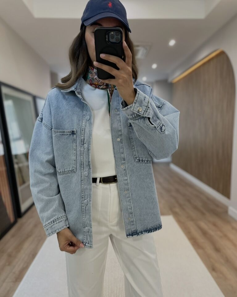 Zena Buz Mavi Premium Oversize Denim Ceket