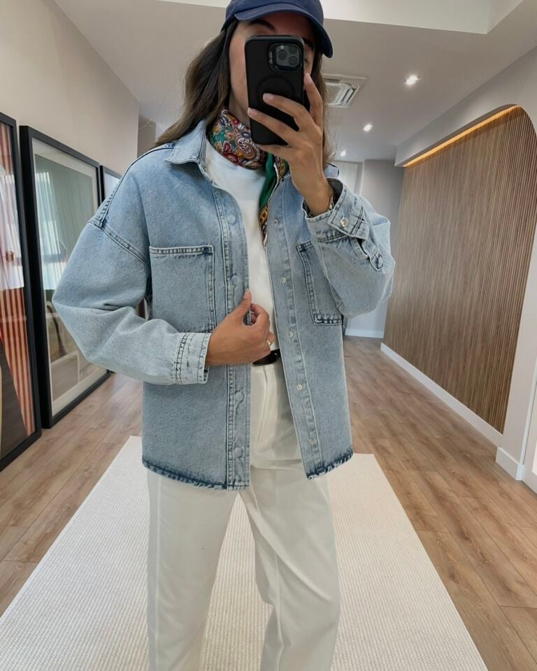 Zena Buz Mavi Premium Oversize Denim Ceket