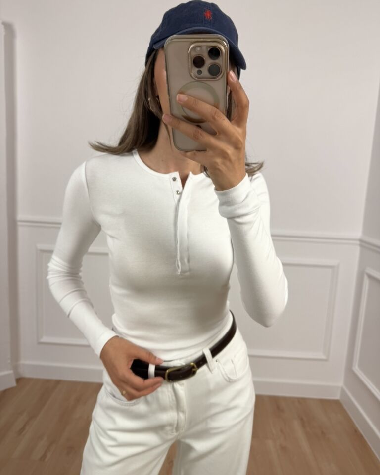 Mia Ekru Uzun Kollu Çıtçıtlı Tişört