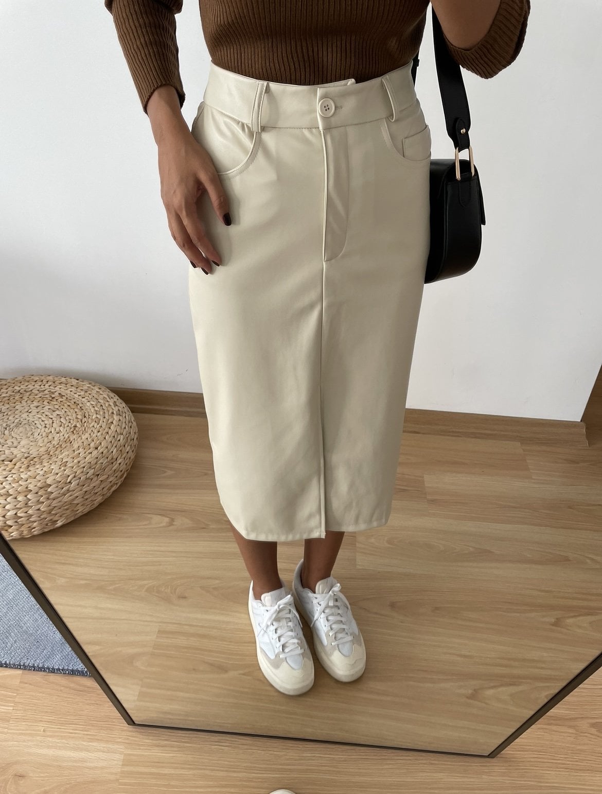 Maren Taş Renk Premium Yırtmaçlı Deri Etek