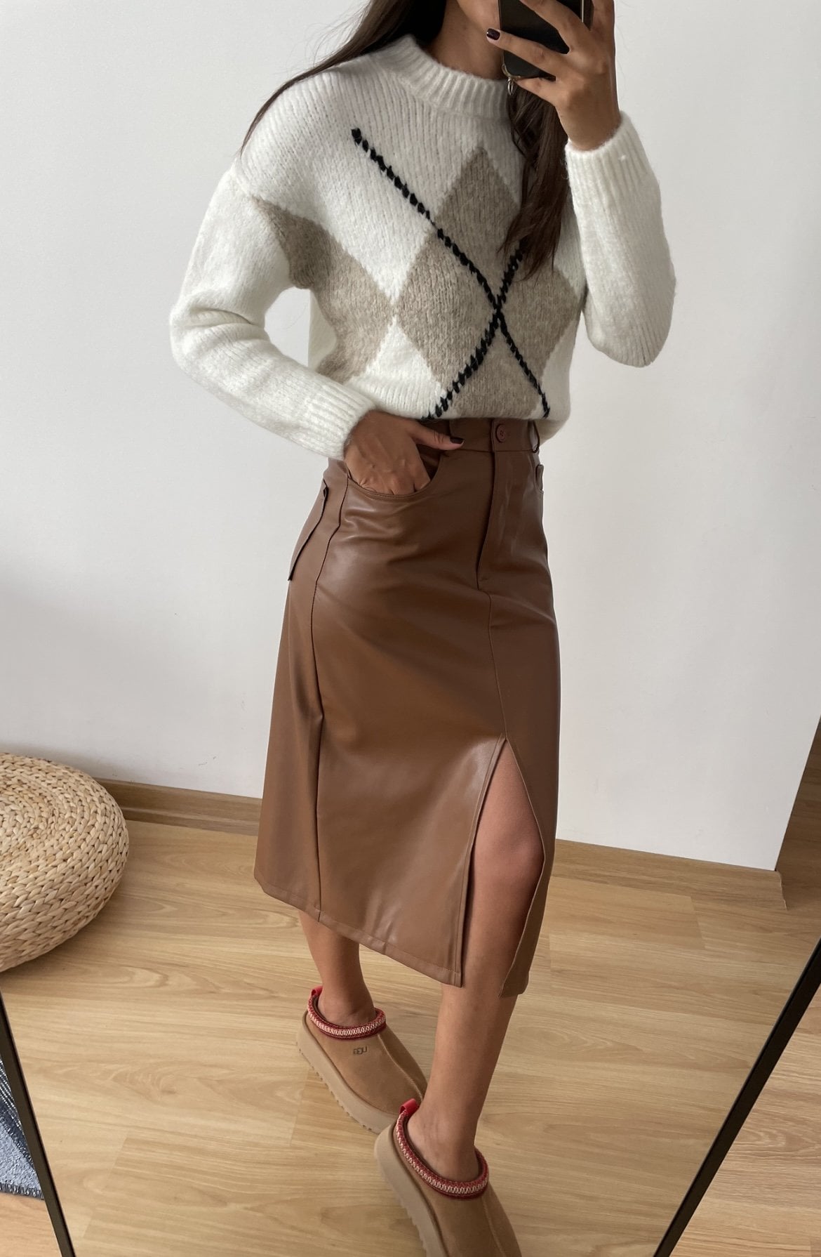 Maren Taba Premium Yırtmaçlı Deri Etek