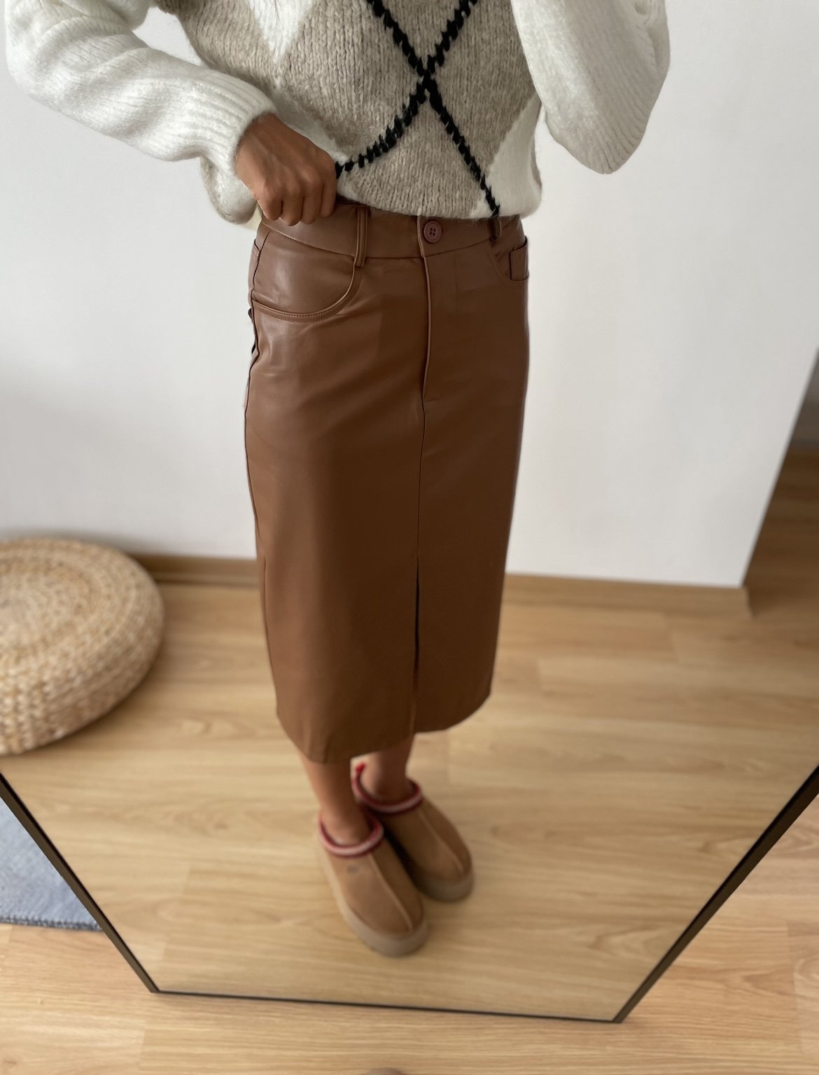 Taba Premium Yırtmaçlı Deri Etek