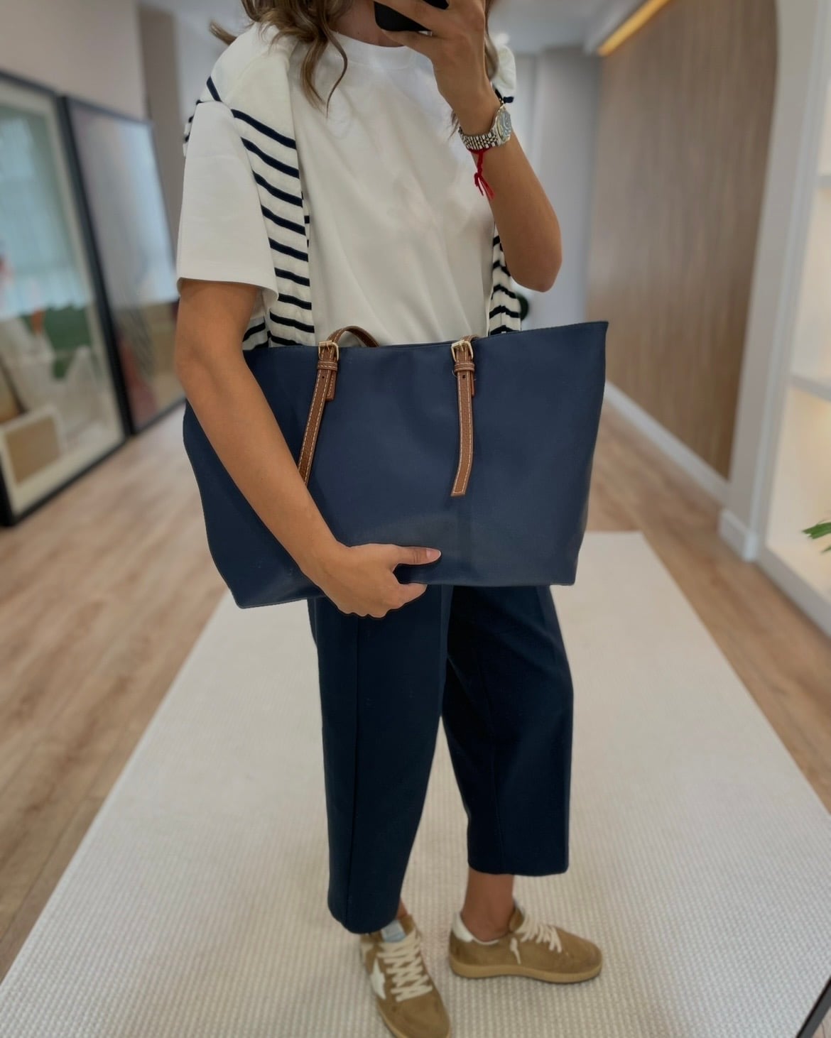 Marla Lacivert Kahve Detaylı Shopper Çanta