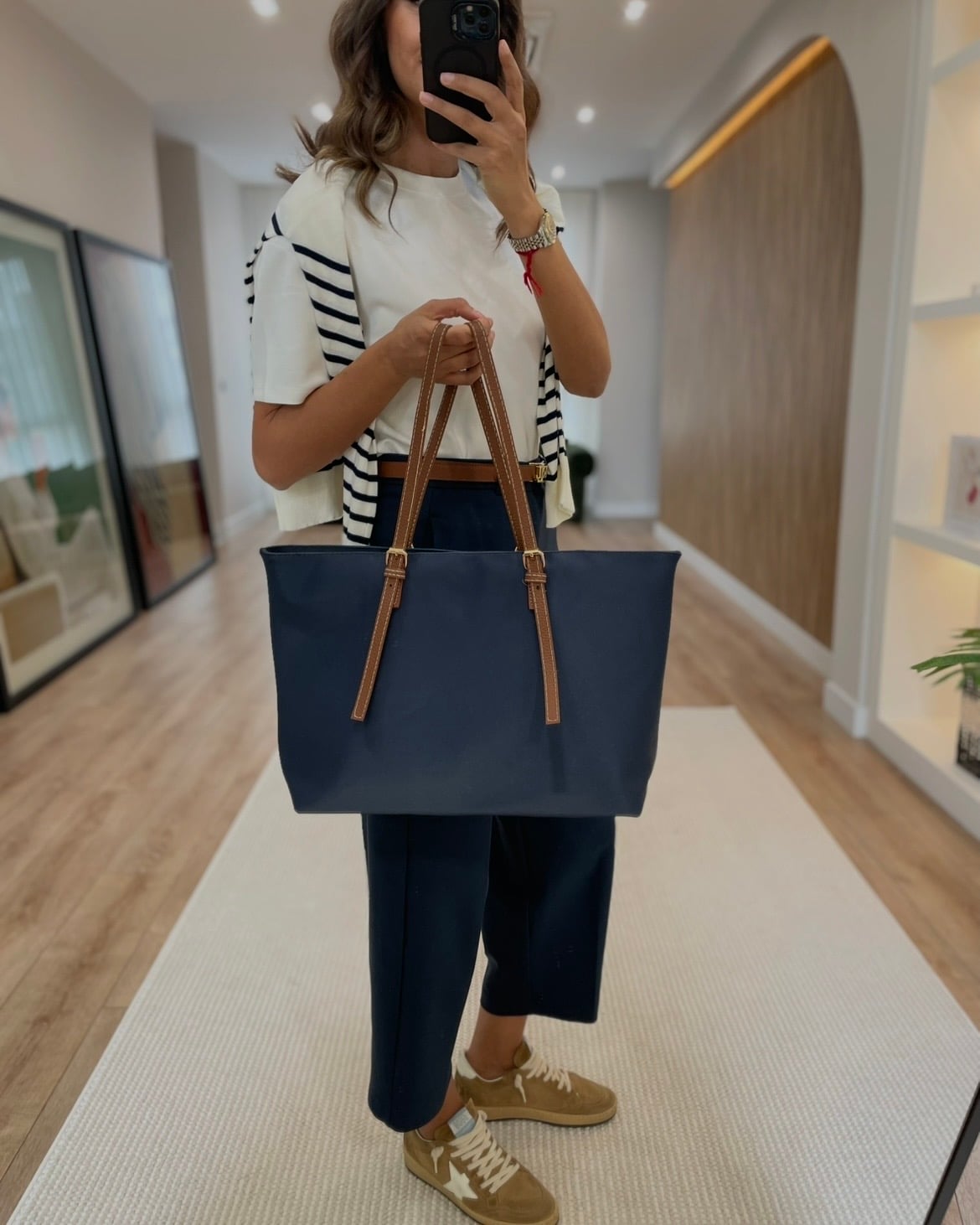 Marla Lacivert Kahve Detaylı Shopper Çanta