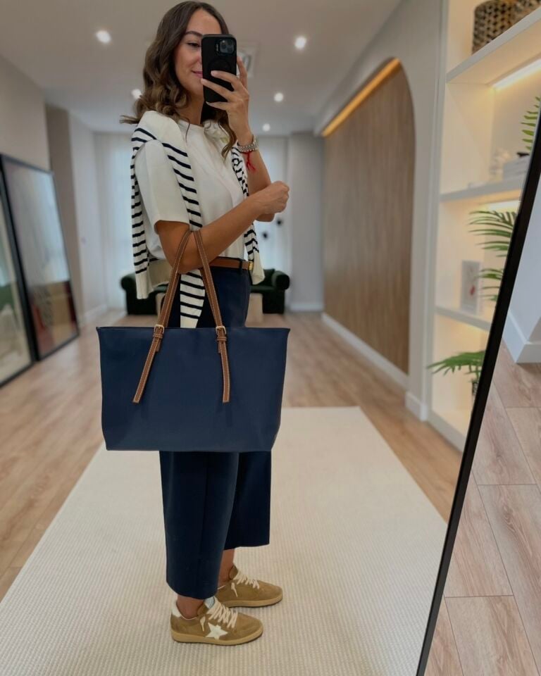 Marla Lacivert Kahve Detaylı Shopper Çanta