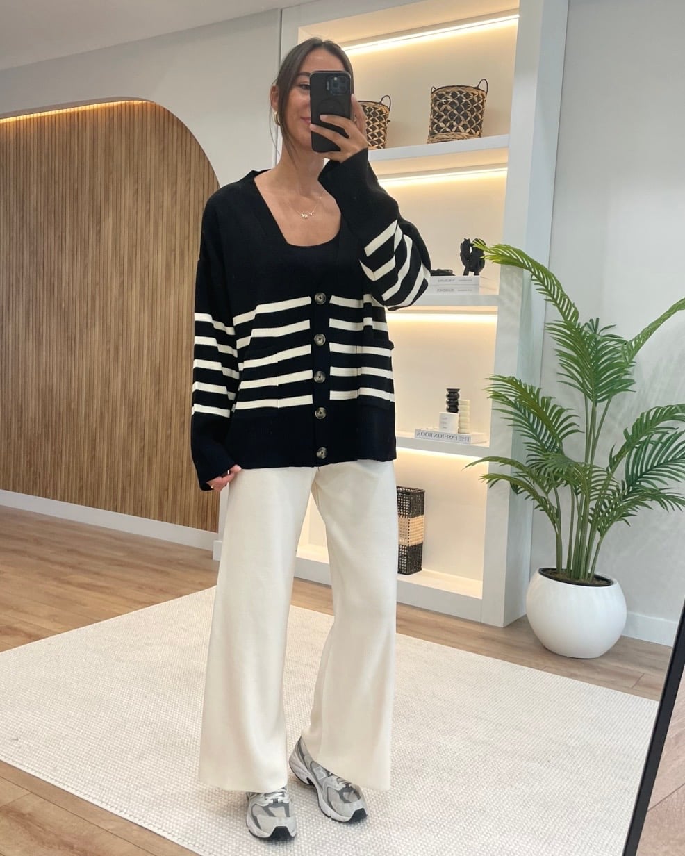 Neva Siyah Çizgili Oversize Hırka