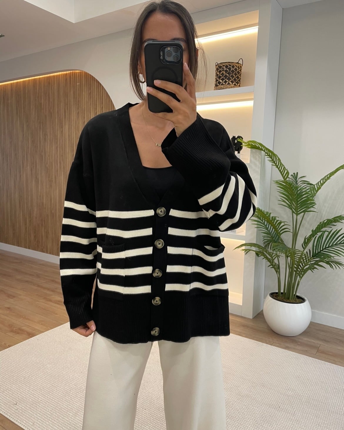 Neva Siyah Çizgili Oversize Hırka