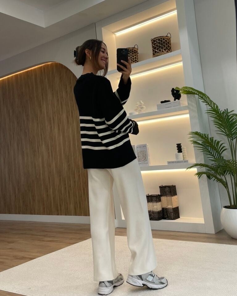 Neva Siyah Çizgili Oversize Hırka