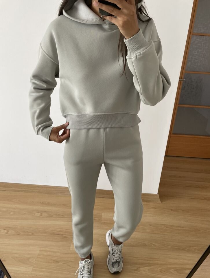Virela Gri Kapüşonlu Sweatshirt Eşofman Takım