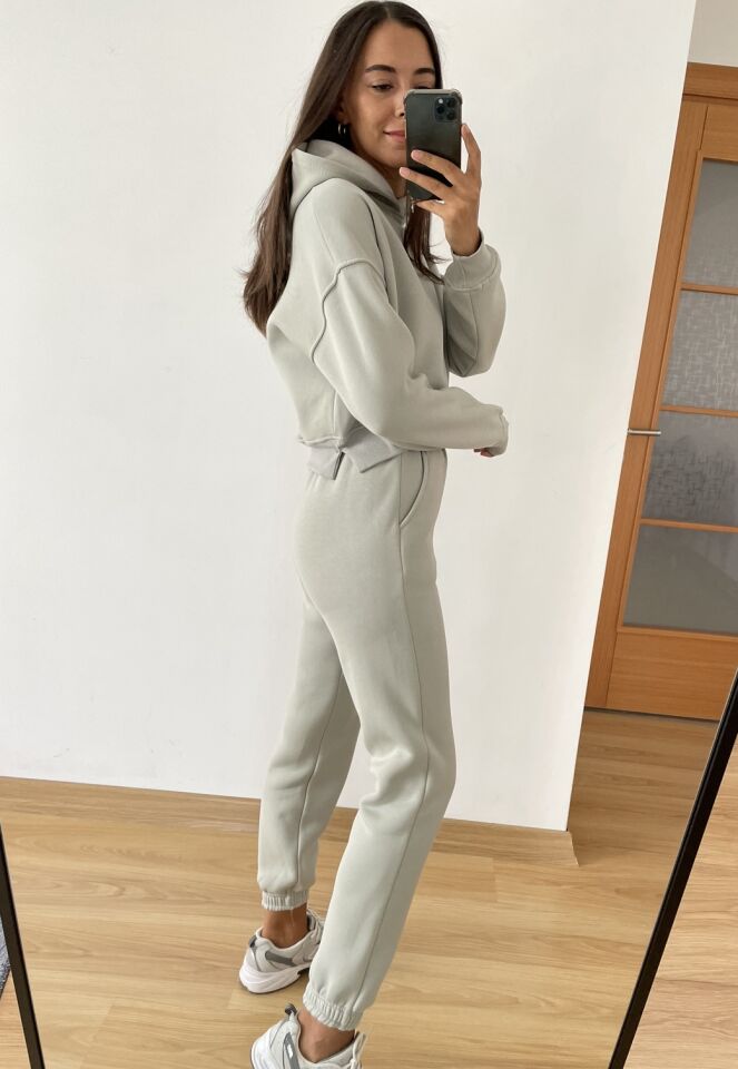 Gri Kapüşonlu Sweatshirt Eşofman Takım