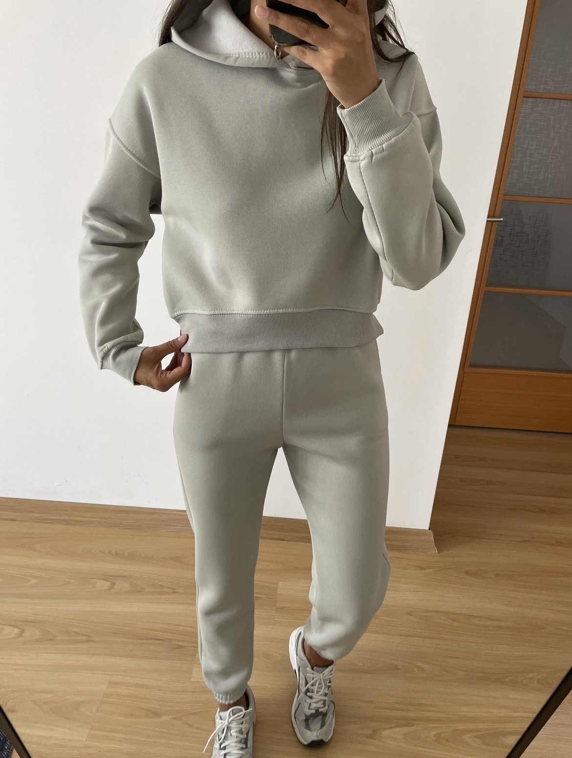 Gri Kapüşonlu Sweatshirt Eşofman Takım