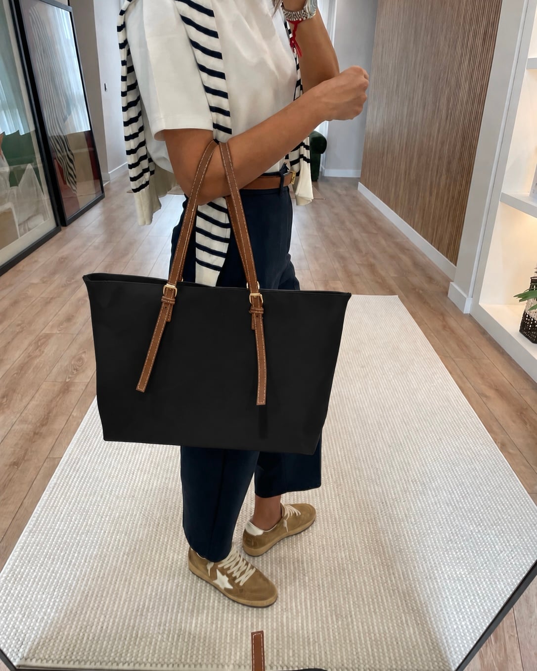 Marla Siyah Kahve Detaylı Shopper Çanta