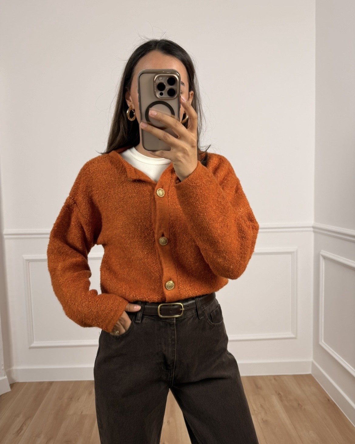 Laris Kiremit Gold Düğmeli Buklet Hırka