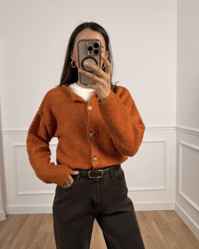 Laris Kiremit Gold Düğmeli Buklet Hırka