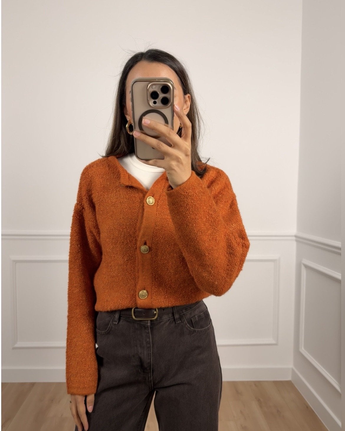 Laris Kiremit Gold Düğmeli Buklet Hırka