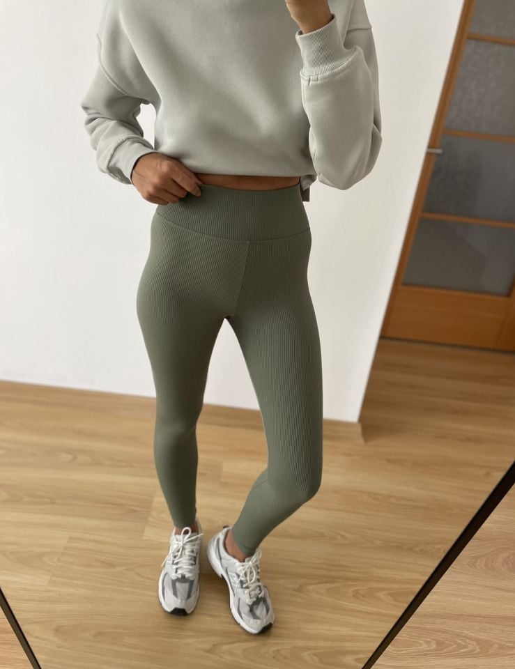 Virel Çağla Yeşili Yüksek Bel Fitilli Tayt