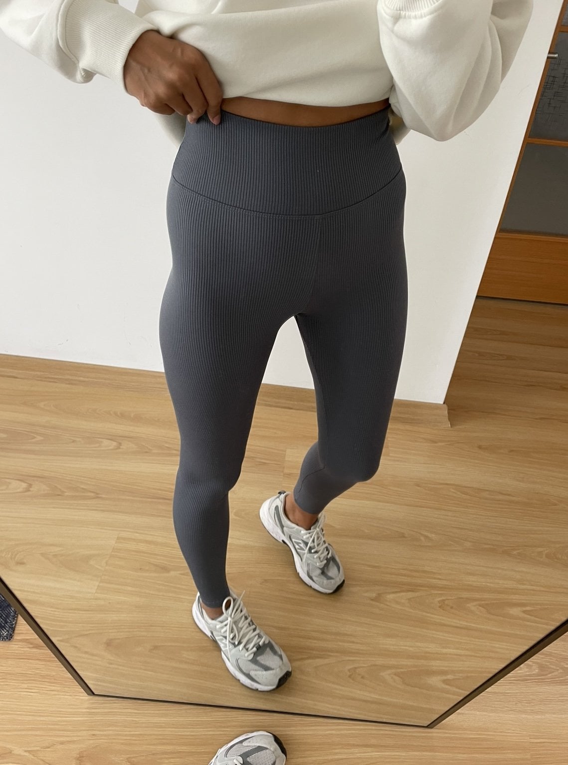 Virel Gri Mavi Yüksek Bel Fitilli Tayt