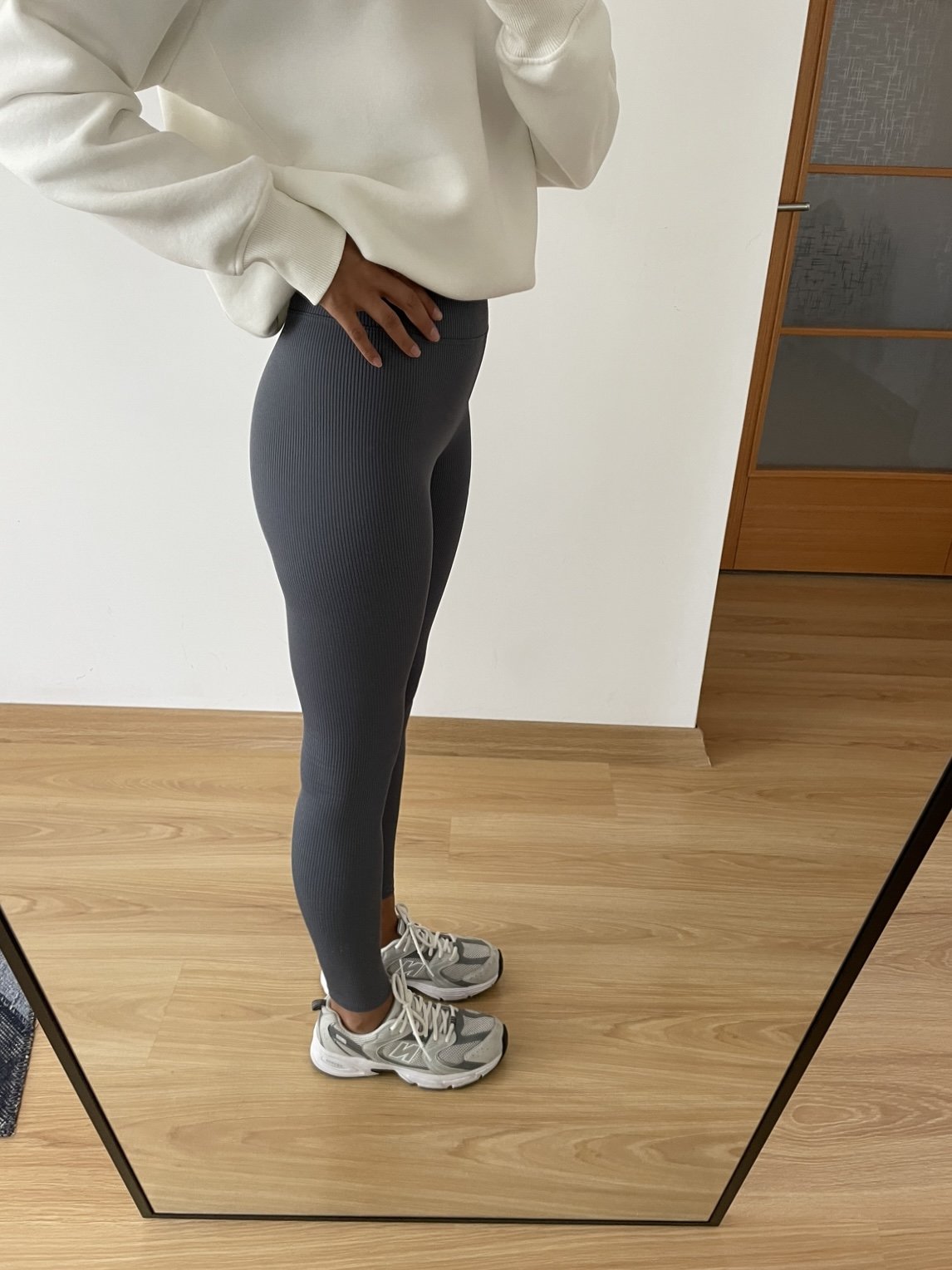 Virel Gri Mavi Yüksek Bel Fitilli Tayt