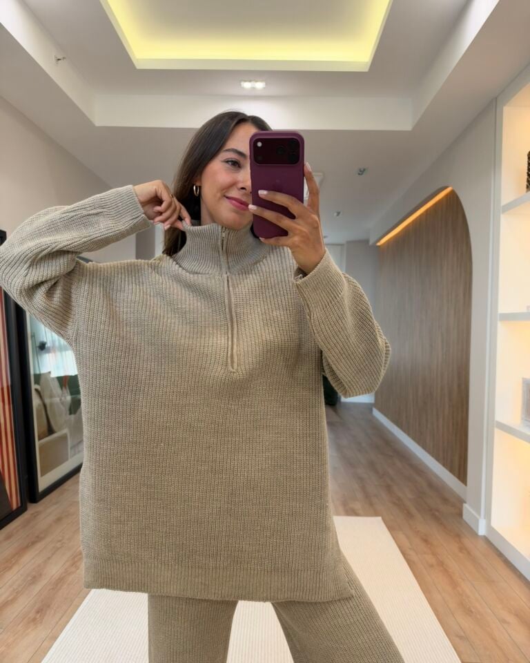 Ryna Vizon Fermuarlı Triko Takım