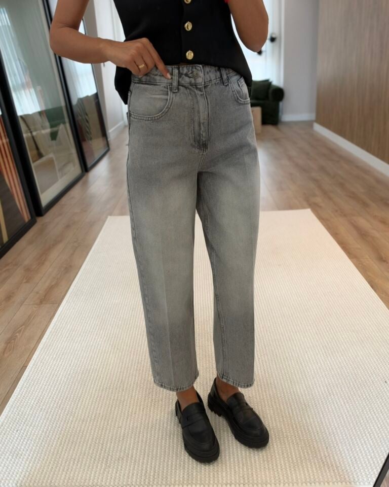 Lisse Açık Gri Barrel Jean