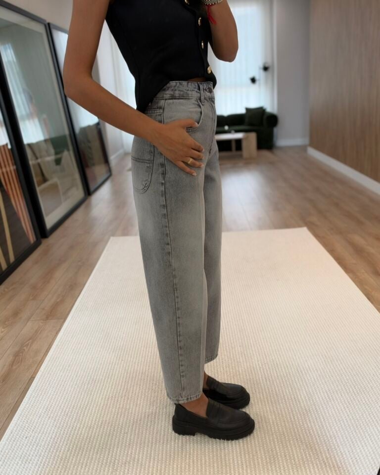 Lisse Açık Gri Barrel Jean