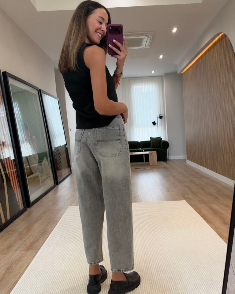 Lisse Açık Gri Barrel Jean