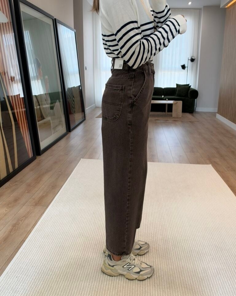 Lisse Kahverengi Barrel Jean