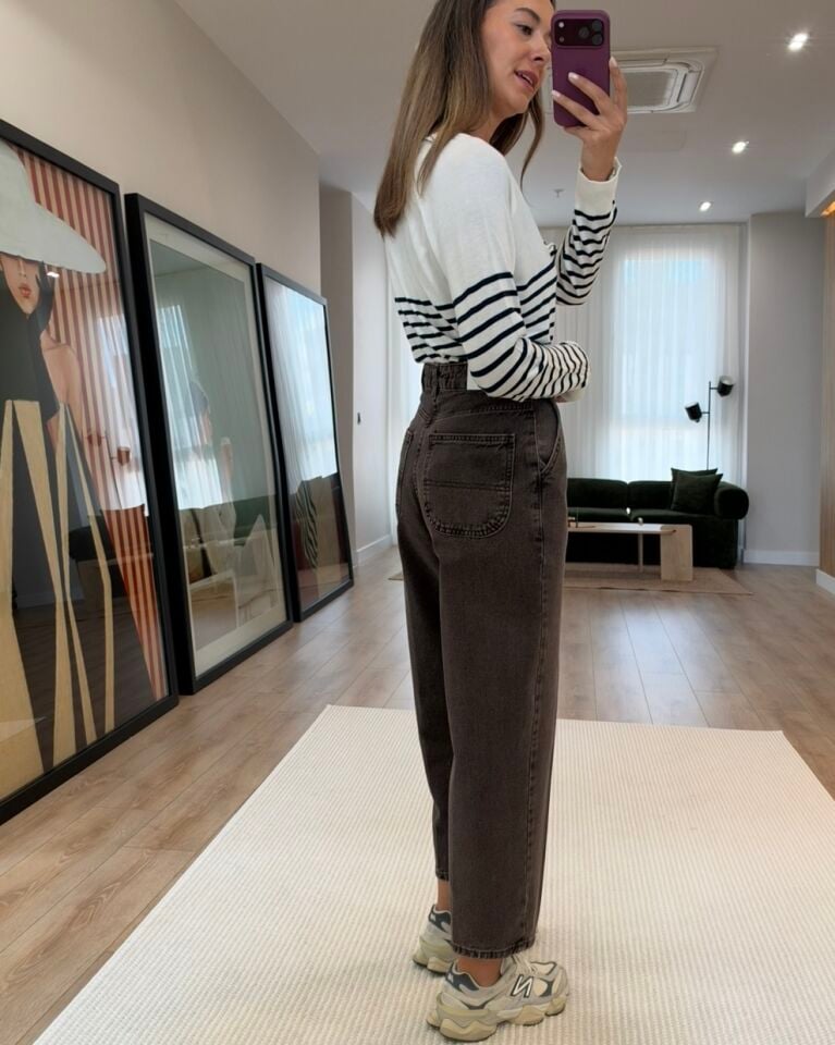 Lisse Kahverengi Barrel Jean