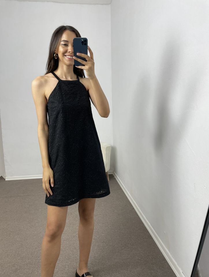 Valeria Siyah Askılı Fisto Elbise